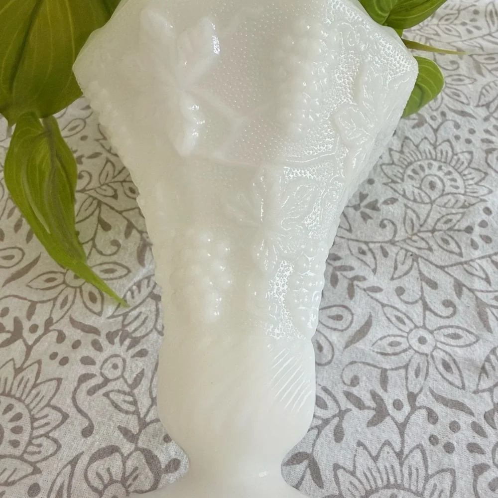 Vintage Milk Glass Hobnail Pedestal Vase | Scalloped Edge Floral Decor